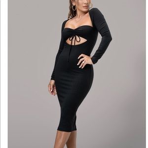 Black ribbed body con dress